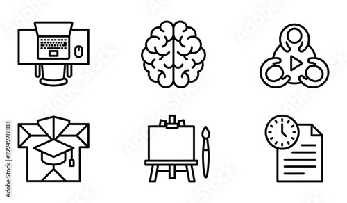 Icons set for academic productivity and creative educational subjects with education academic productivity creative learning