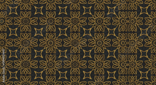 Islamic geometric pattern with gold floral shapes isolated on transparent background for design