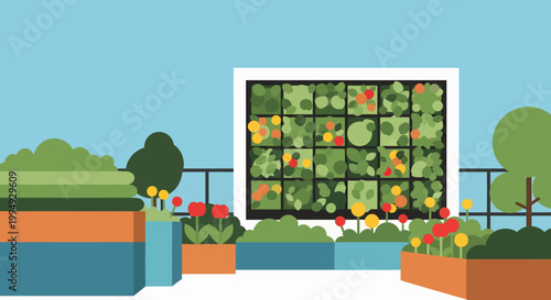 colorful urban garden with plants and flowers on balcony