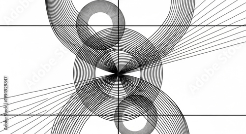 Abstract geometric pattern with intersecting circles and lines.