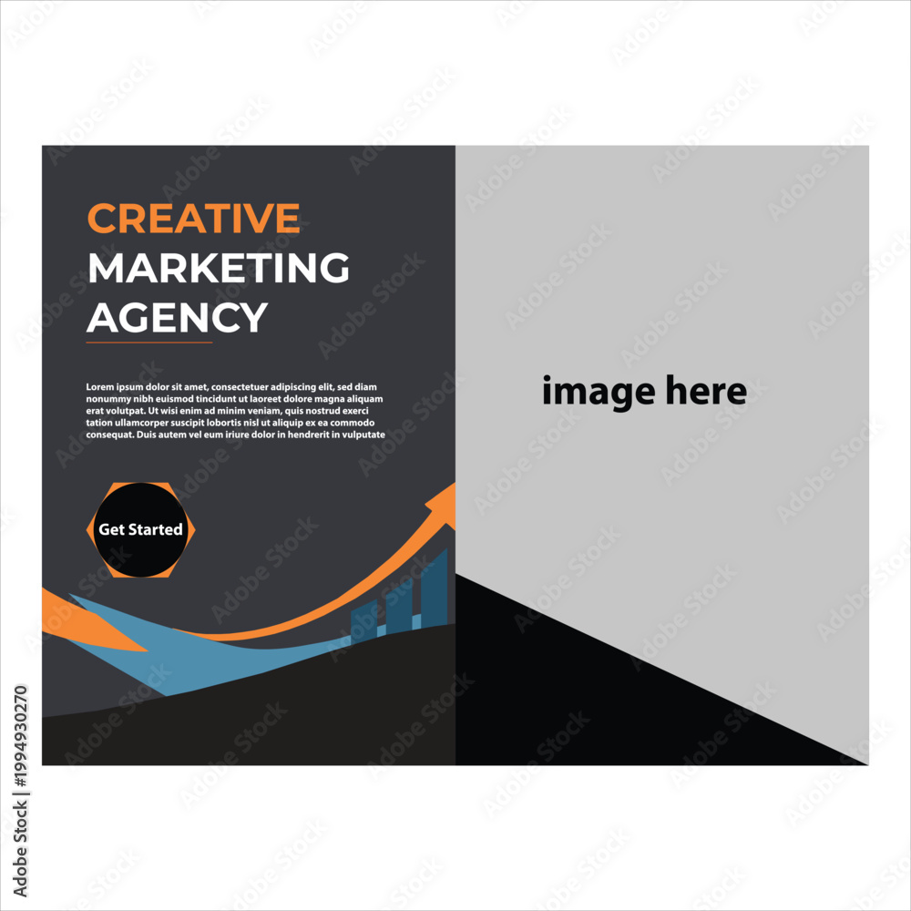 Fototapeta premium Creative marketing agency brochure mockup on dark background.