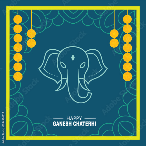 Happy Ganesh Chaturthi Festival Wishes Card with Marigold Floral Decoration