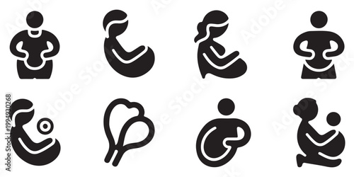 Silhouette Icons of Pregnant Women and Mothers with Infants