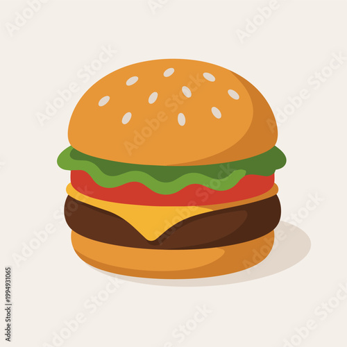 Cheeseburger Flat Vector Illustration Fast Food Hamburger With Cheese Minimal Isolated Design