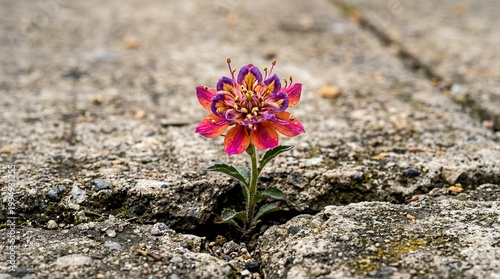 Vibrant pink flower blooming through cracked concrete