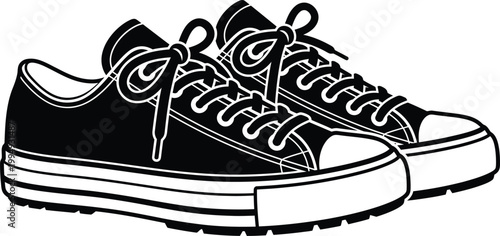Canvas Print Black and white illustration of Converse style sneakers for fashion design or ad