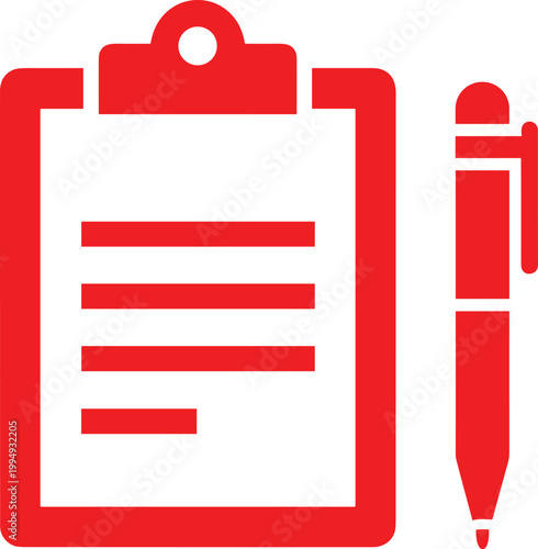 Red clipboard and pen icon isolated on transparent background business writing planning notes.