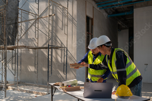 Construction project meeting interior site professional collaboration urban environment close-up view teamwork in action