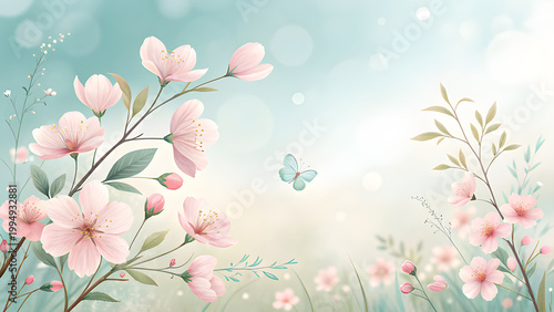 creamy pastel spring background, blurred flowers, soft gradients, minimal luxury aesthetic, clean banner design, copy space