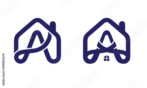 Modern Letter A Real Estate Logo Set, Minimal Monogram House Icon Collection