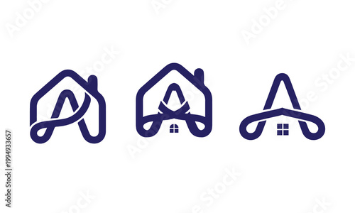 Modern Letter A Real Estate Logo Set, Minimal Monogram House Icon Collection