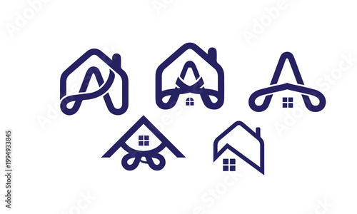 Modern Letter A Real Estate Logo Set, Minimal Monogram House Icon Collection