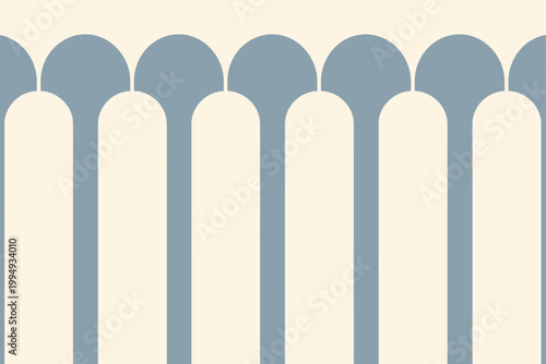 Minimal repeating arch fence pattern in gray and cream. Elegant geometric background with vertical rhythm. Soft rounded vertical shapes form a calm repeating pattern with a refined minimalist look. 