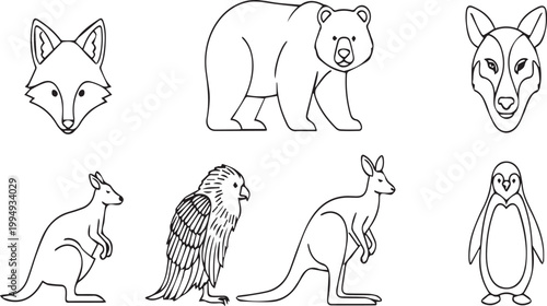 Wild African animals icon set with lion elephant and giraffe vectors