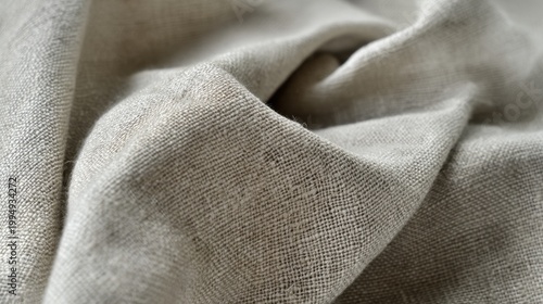 A detailed close-up of soft, textured fabric in light beige color, displaying intricate weaves and soft folds that convey a sense of warmth and comfort.