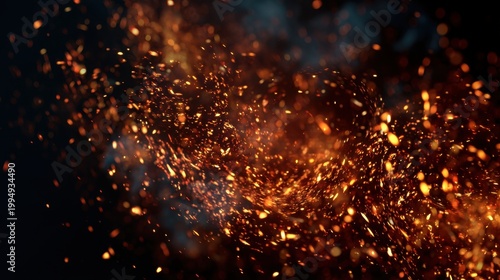 A dynamic explosion of orange and golden sparks against a dark backdrop, creating a sense of movement and energy. Ideal for creative projects.