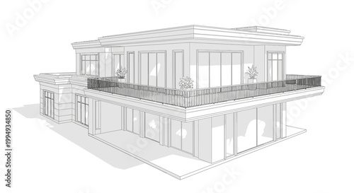 Modern Residential Architecture with Balcony and Large