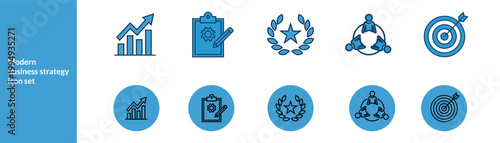 Modern Business Strategy Icon Set, Management Planning and Growth Line Icons Collection