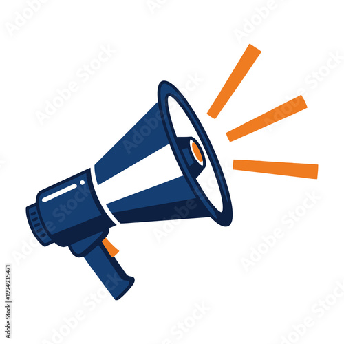 Megaphone loudspeaker icon with orange sound waves