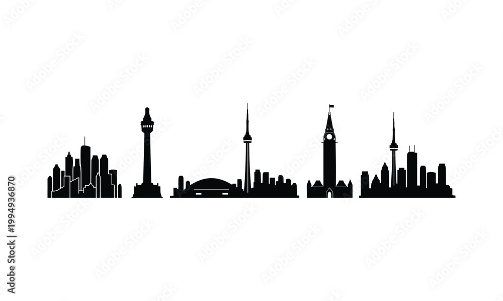 Fototapeta premium Set of canadian cityscape silhouette vector illustration line art collection.