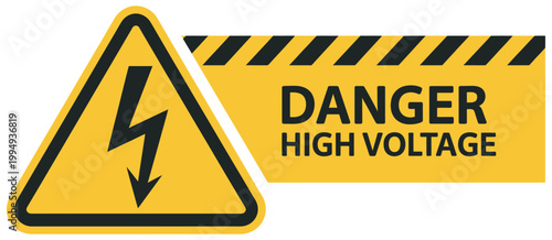Electrical danger warning sign, yellow high voltage lightning symbol for industrial safety hazard alert equipment labeling vector illustration