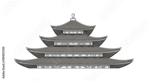 Traditional Asian Pagoda Architecture Illustration