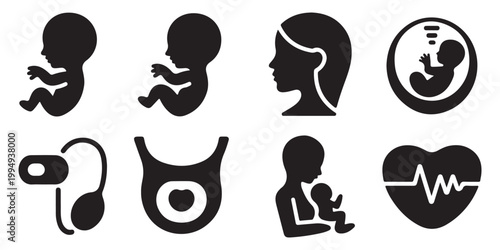 Collection of Fetus Development and Pregnancy Monitoring Icons