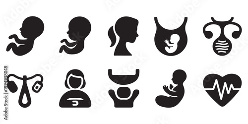 Set of Human Fetus, Pregnancy, and Reproductive Health Icons
