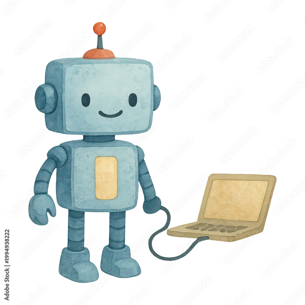 Naklejka premium PNG Cute robot holding laptop