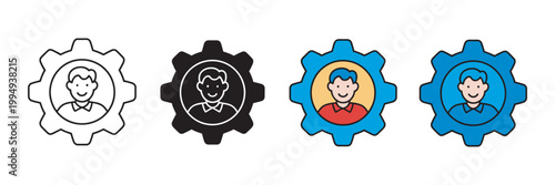 User profile settings symbol set, person gear account management HR technical support icons vector illustration