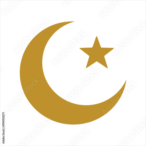 Golden crescent moon with star vector illustration isolated on white background
