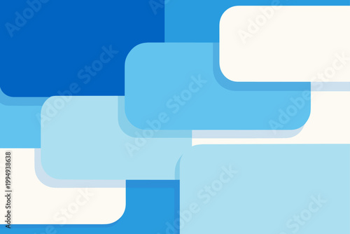 Blue rounded block abstract geometric composition. Clean modern illustration with soft layered shapes. Smooth rectangular forms with rounded corners overlap in a balanced cool toned design. 