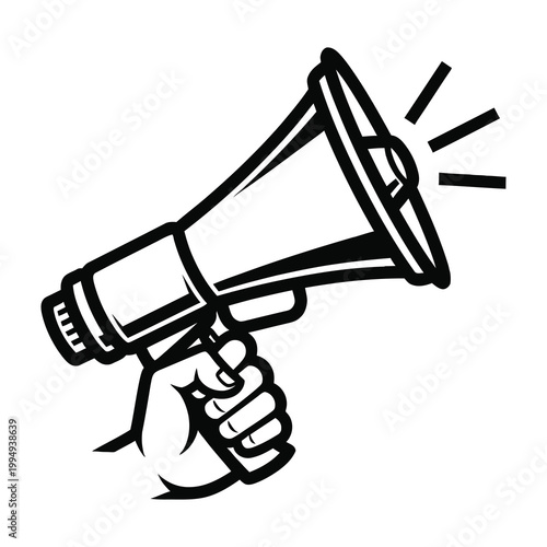 Hand holding megaphone loudspeaker