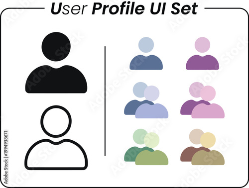 User Profile UI Set: Modern Avatar Icons for Web and Mobile App Interface, Account Settings & Digital Identity Symbols
