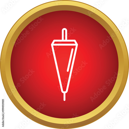 Fishing bobber line art icon on a red background with a golden border