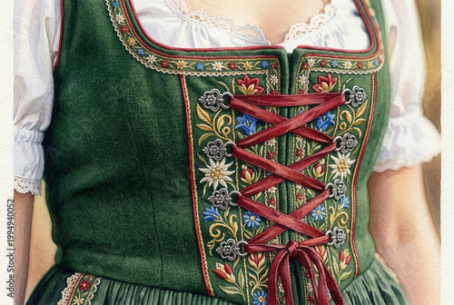 Bavarian Dirndl Corset - Traditional German Folk Costume, Embroidery, Oktoberfest

