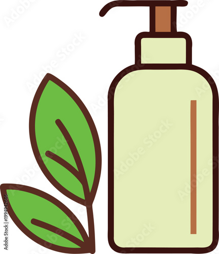 Liquid soap dispenser with leaves for natural hygiene and beauty.
