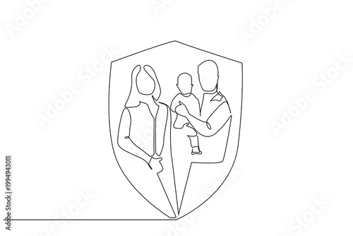 family parent happy hug guard shield save sign symbol one line art design