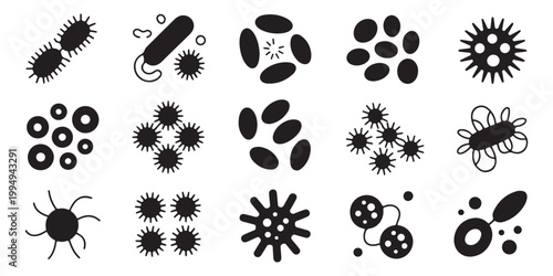 Minimalist Microbe and Pathogen Icon Set for Medical and Biological Illustration