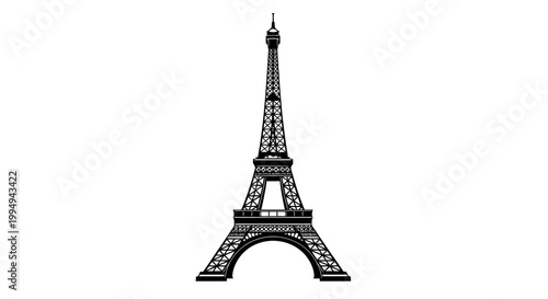 Detailed black silhouette of the eiffel tower paris france silhouette