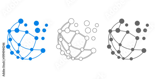 Molecular structures with connected nodes and bonds in blue, black, and gray