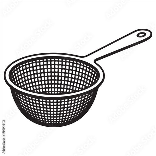 Strainer with perforated mesh and ergonomic handle for kitchen use