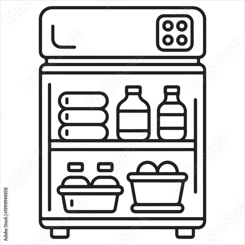 Mini fridge stocked with essentials and bottled beverages