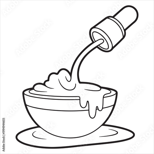 Cream being poured from a dispenser into a bowl of dessert