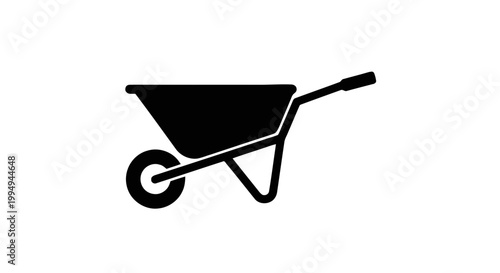 Vector illustration of black silhouette of a wheelbarrow icon on a transparent background
