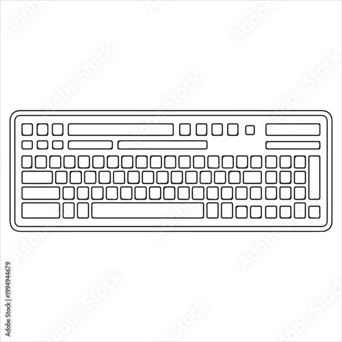 Outline drawing of a full-size keyboard with keys and layout