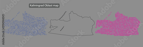 Kaliningrad oblast map in blue and purple pixels on gray background