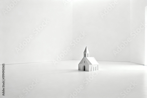 Low poly white chapel building model with minimalist modern architecture