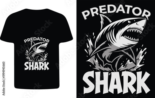 Black t shirt mockup featuring a fierce predator shark graphic design