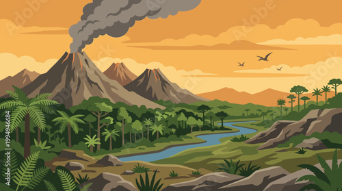 Volcano Erupting with Smoke and Ash.